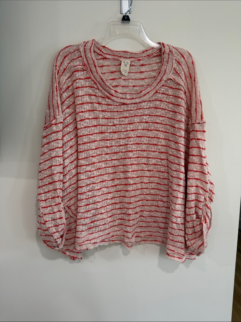 We The Free White Knit Top with Red Stripes
